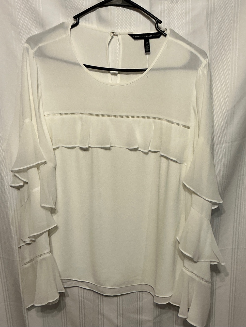 White House Black Market Ivory Ruffle Sleeve Blouse New Sz 10